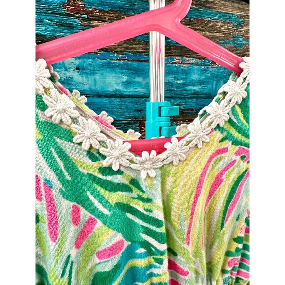 Lilly Pulitzer Girls Terrycloth Swim Cover Up Green Pink Tiki Dress Size S (4-5) - Picture 4 of 10